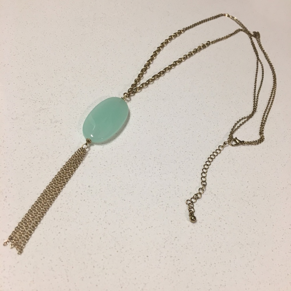 🎀 Aqua and Gold Statement Necklace